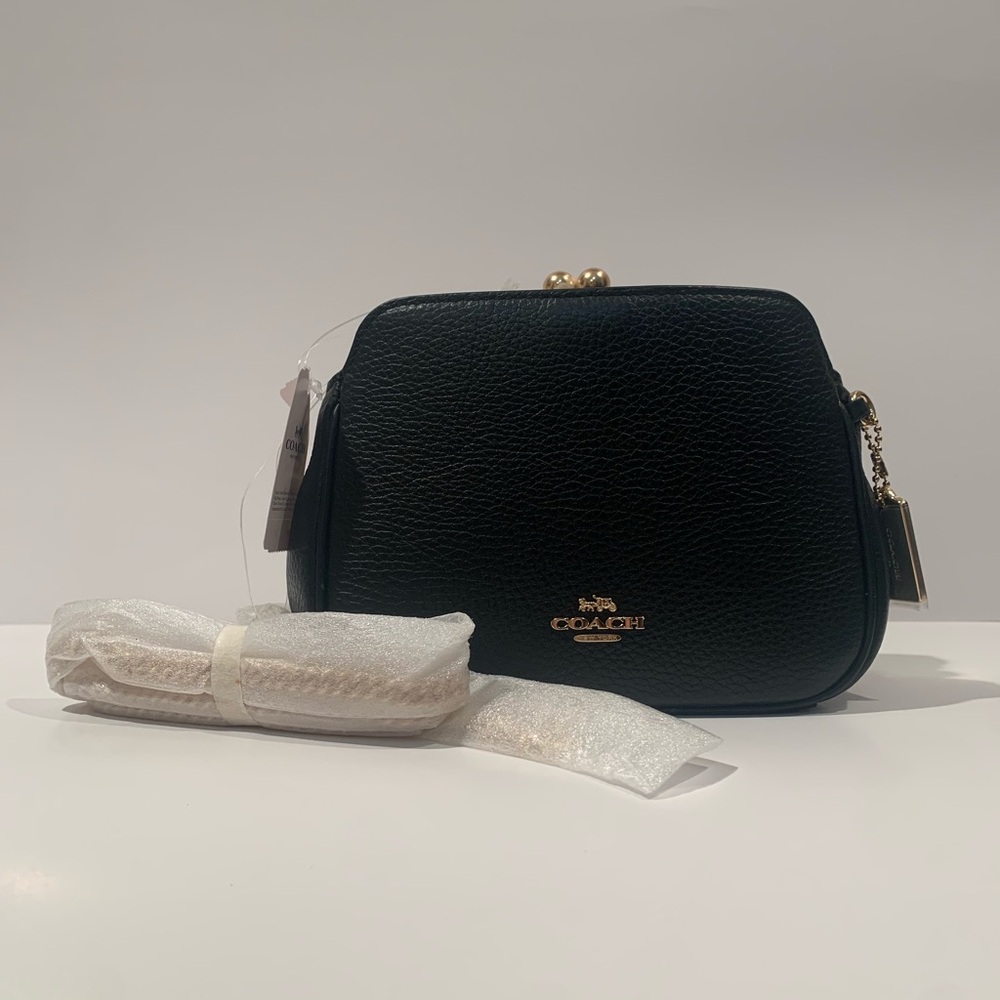 Coach Black Leather Kiss Lock Crossbody